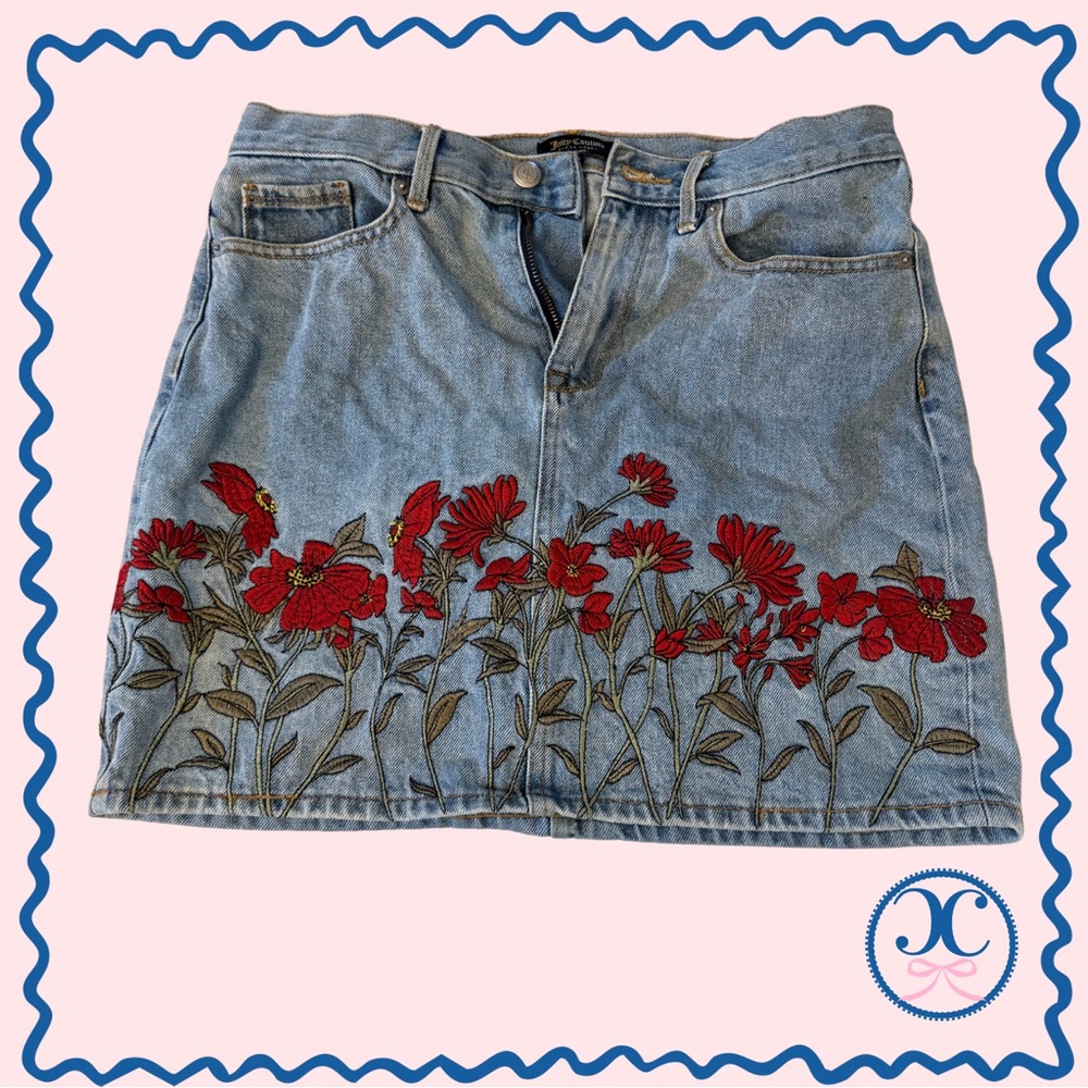 Juicy Couture Black Label Embroidered Denim Skirt